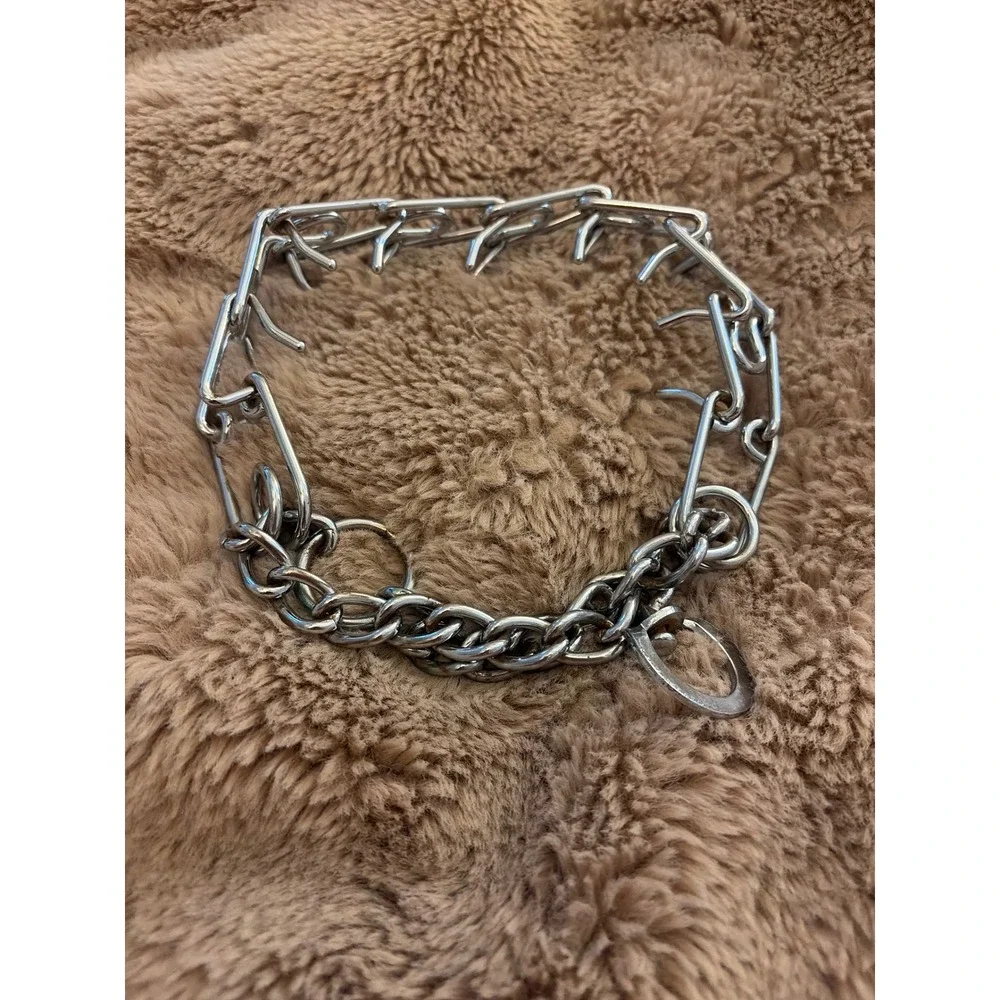 Silver Metal Prong Dog Training Collar Martingale Chain Link Heavy Duty 18 Inch